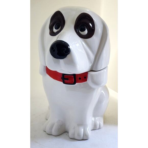 COOKIE/TREAT JAR/Basset Hound-White-Red Collar (Not Pioneer Woman)-10" Tall - Picture 6 of 16